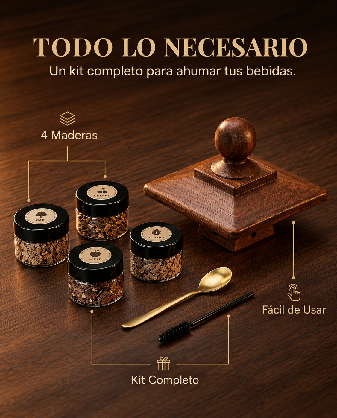 Ahumador de Whisky con Kit de 4 Maderas